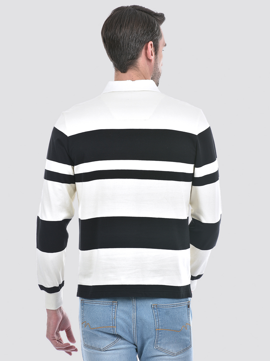 Numero Uno Men Striper Black Polo Neck Sweatshirt